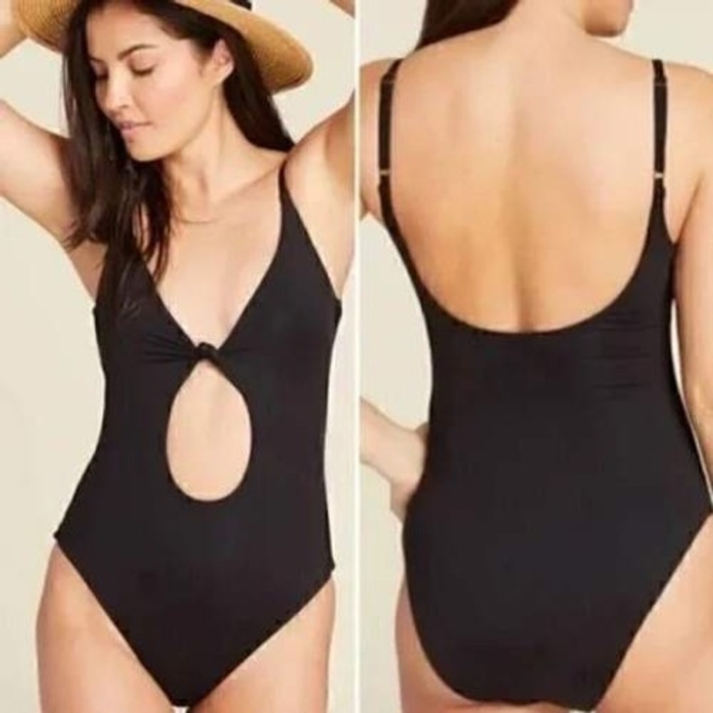 Andie Swim Santorini One Piece Swimsuit Black Cutout Bathing Suit Resort Beach M